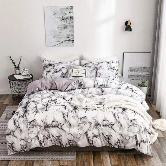 Set di coperte da letto bianche, 2 pezzi, con disegno marmoreo, coperte morbide 135 x 200 cm con chiusura a raccordo + coperta per cuscino 80 x 80 cm