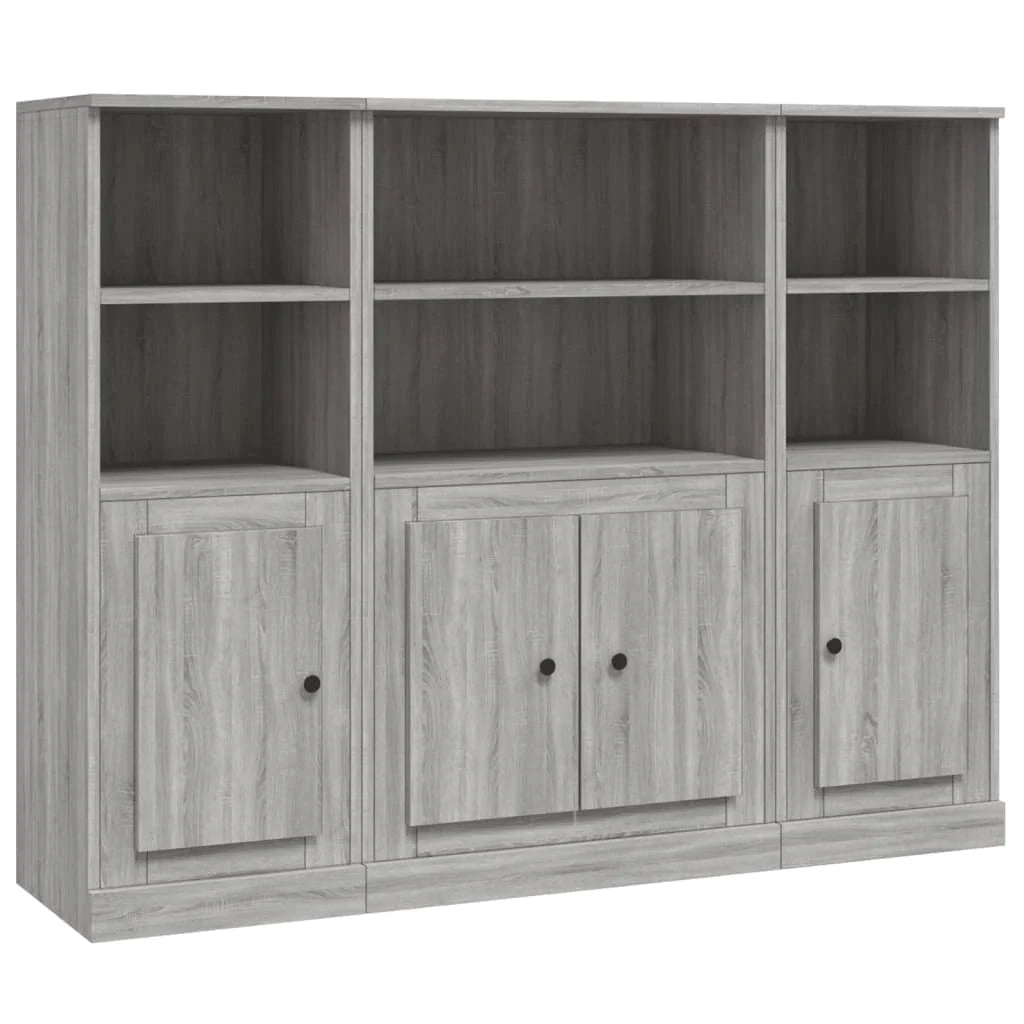 Buffet credenza cassettiera armadio mobile contenitore organizer per cucina soggiorno salotti 3 pezzi legno ingegnerizzato Sonoma grigio 02_0037182