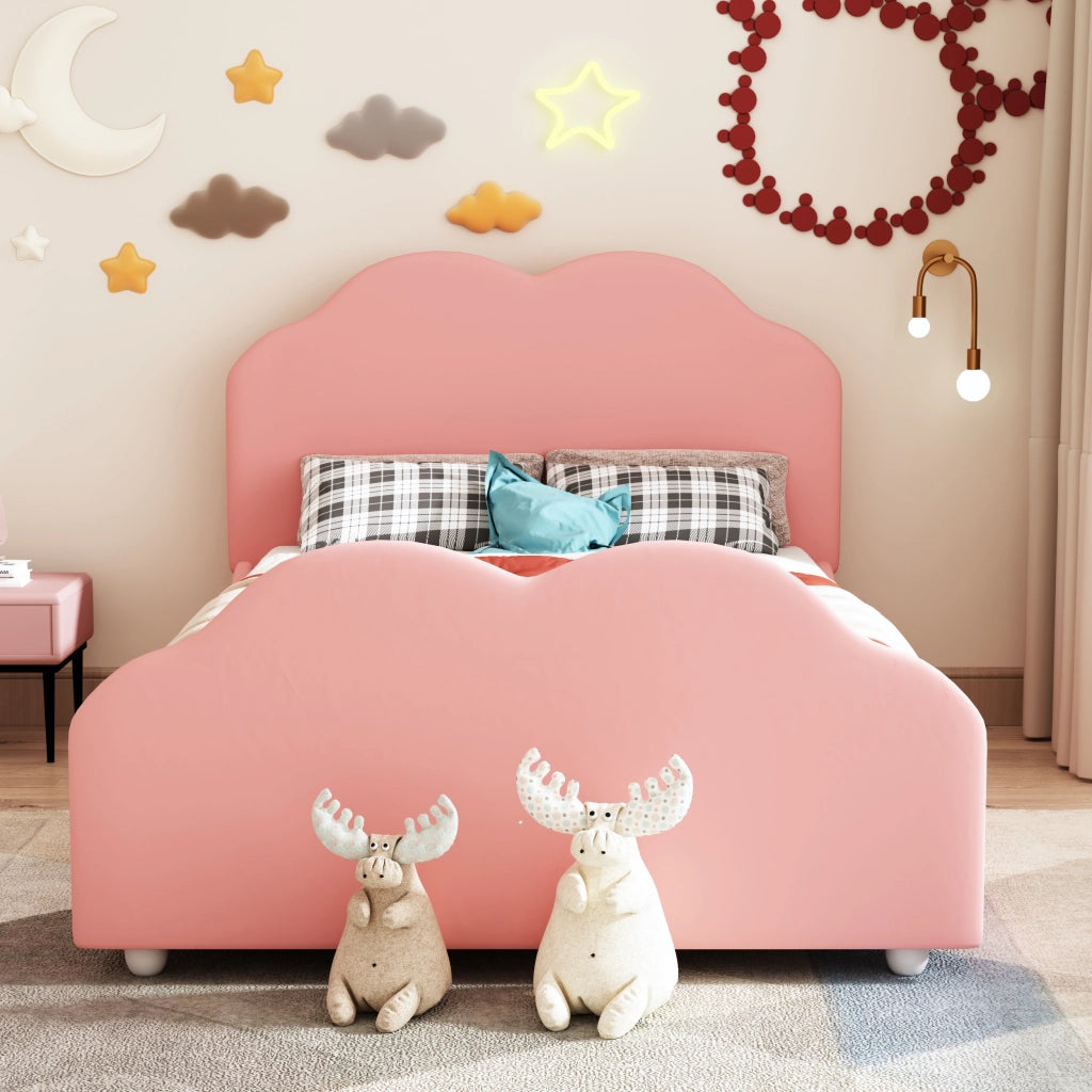 DESMIU Letto per Bambini Singolo con Sponda e Testiera Regolabile 90 × 200 cm, senza materasso, Rosa, Imbottito