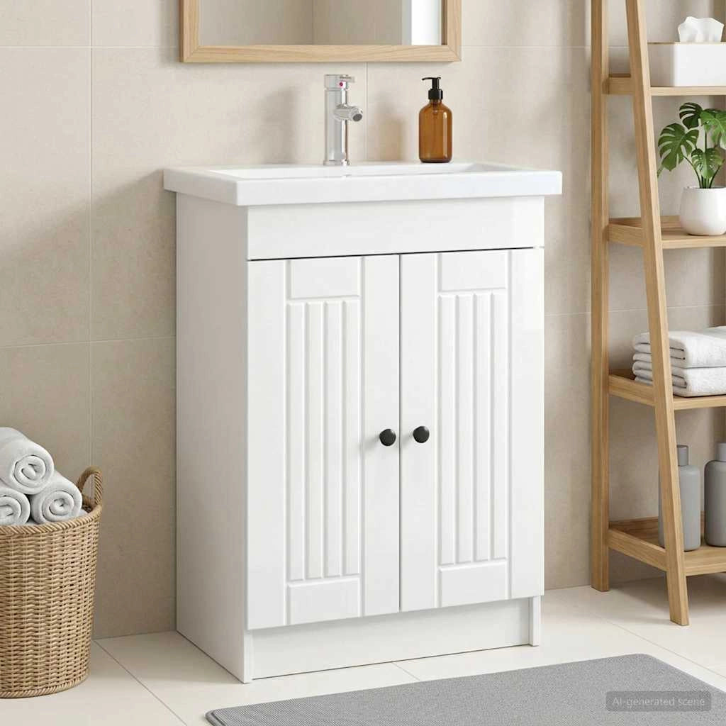 Mobiletto da bagno sotto il lavello Bianco Lucido 890038