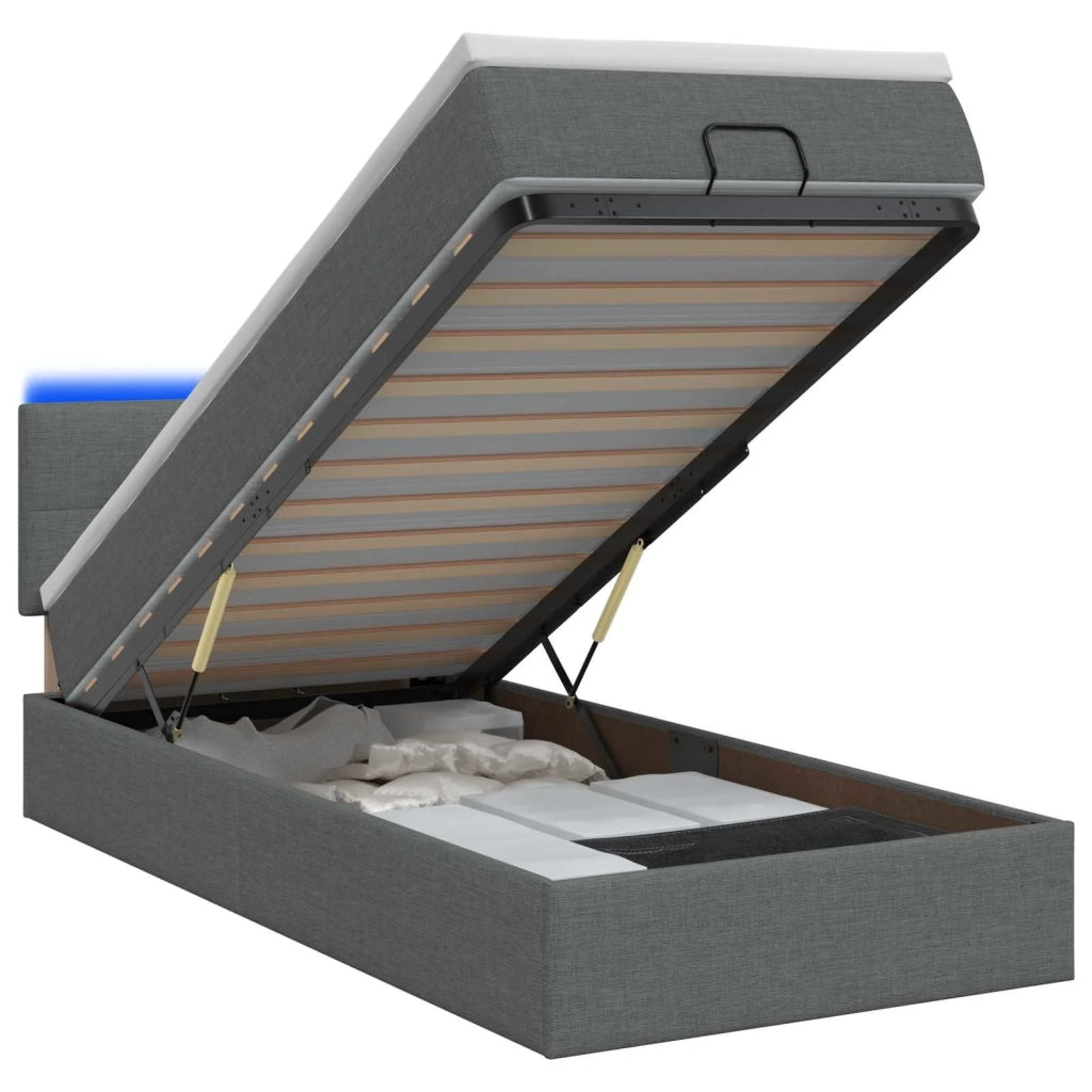 Letto Ottomano con Materasso e LED Grigio Scuro 100 x 200 cm 3456885