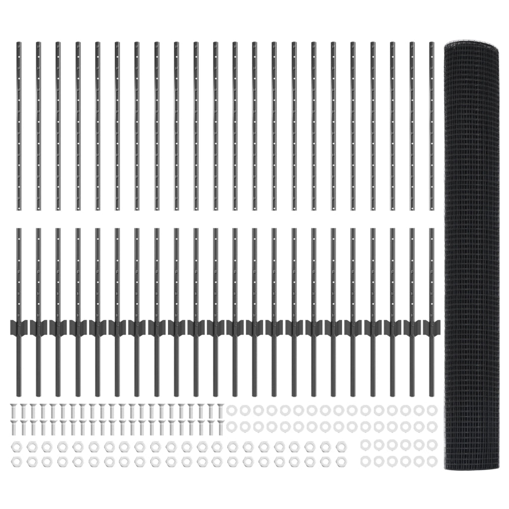 Recinzione in Rete Saldato con 44 Posti U Grigi 1x50 m Acciaio