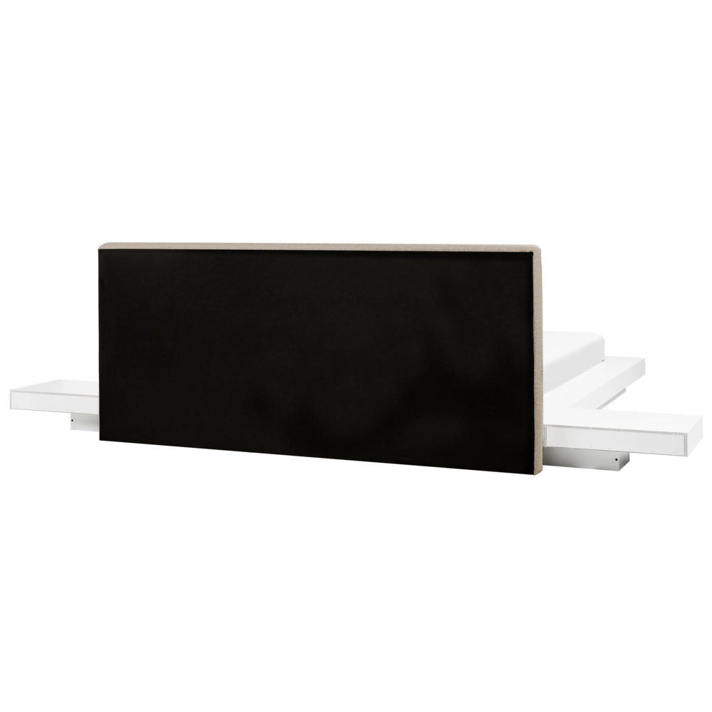 Letto matrimoniale con comodini a LED testata bouclé bianco in frassino bianco 160 x 200 cm stile giapponese