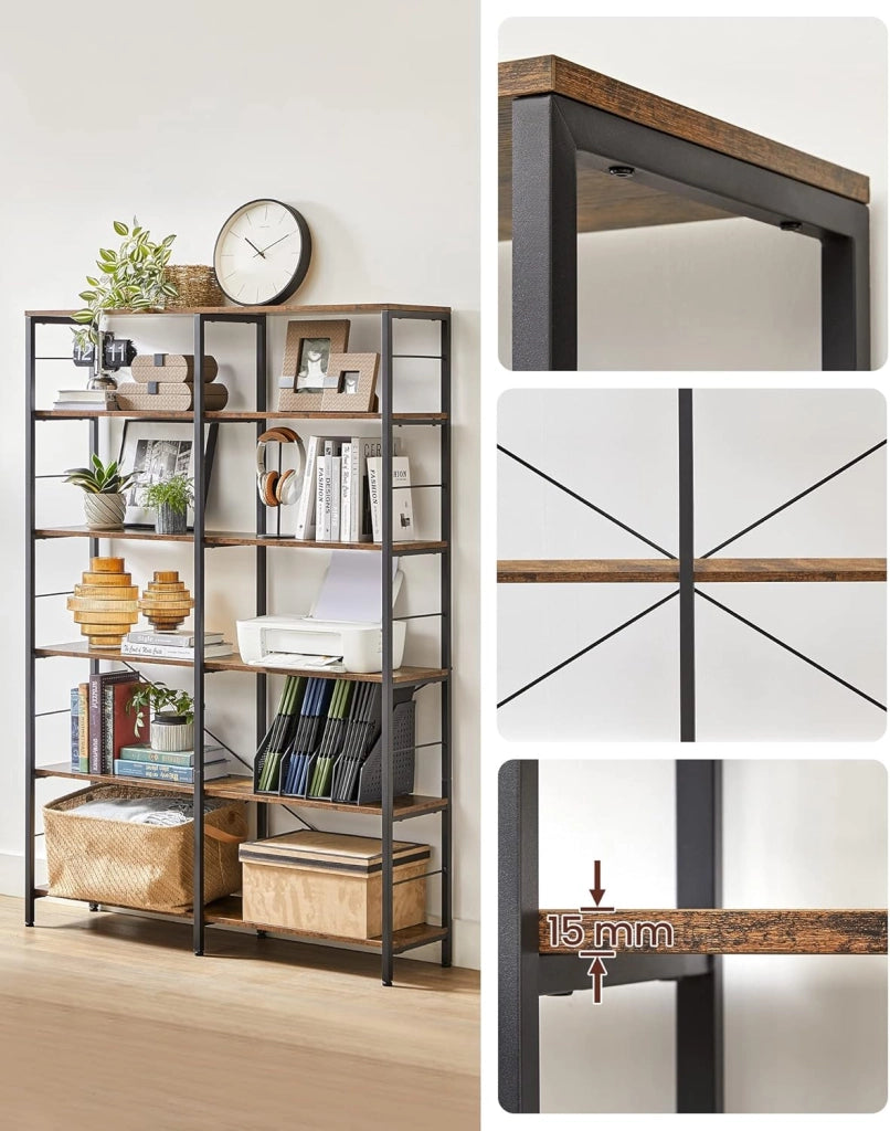 VASAGLE Libreria a 6 livelli, Scaffale Portaoggetti, 30 x 120 x 172,5 cm, Stile Industriale, per Soggiorno, Studio, Balcone, Cucina, Marrone Vintage e Nero LLS114B01