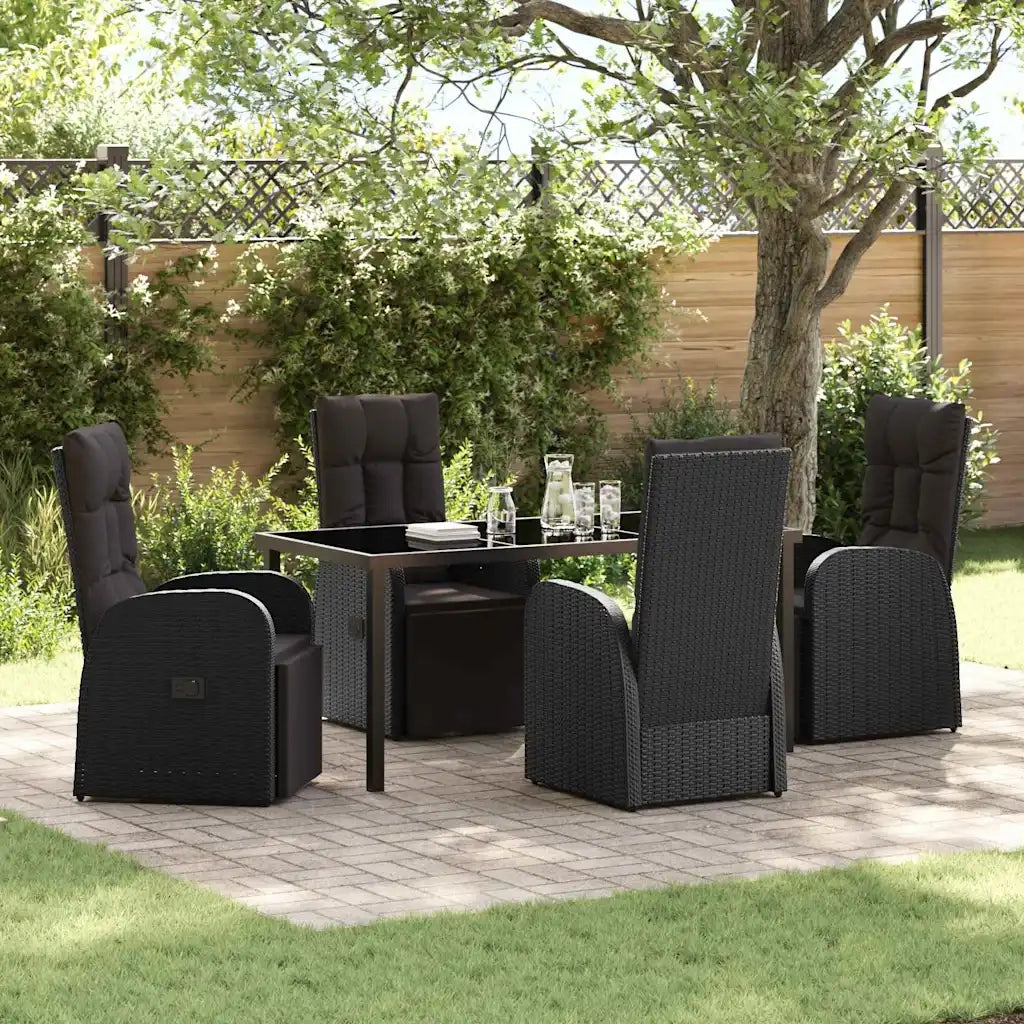 Set da Pranzo per Giardino con cuscino 5 pcs Nero polyrattan 3379516