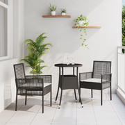 Set Pranzo Giardino 3 Pezzi Nero Polyrattan