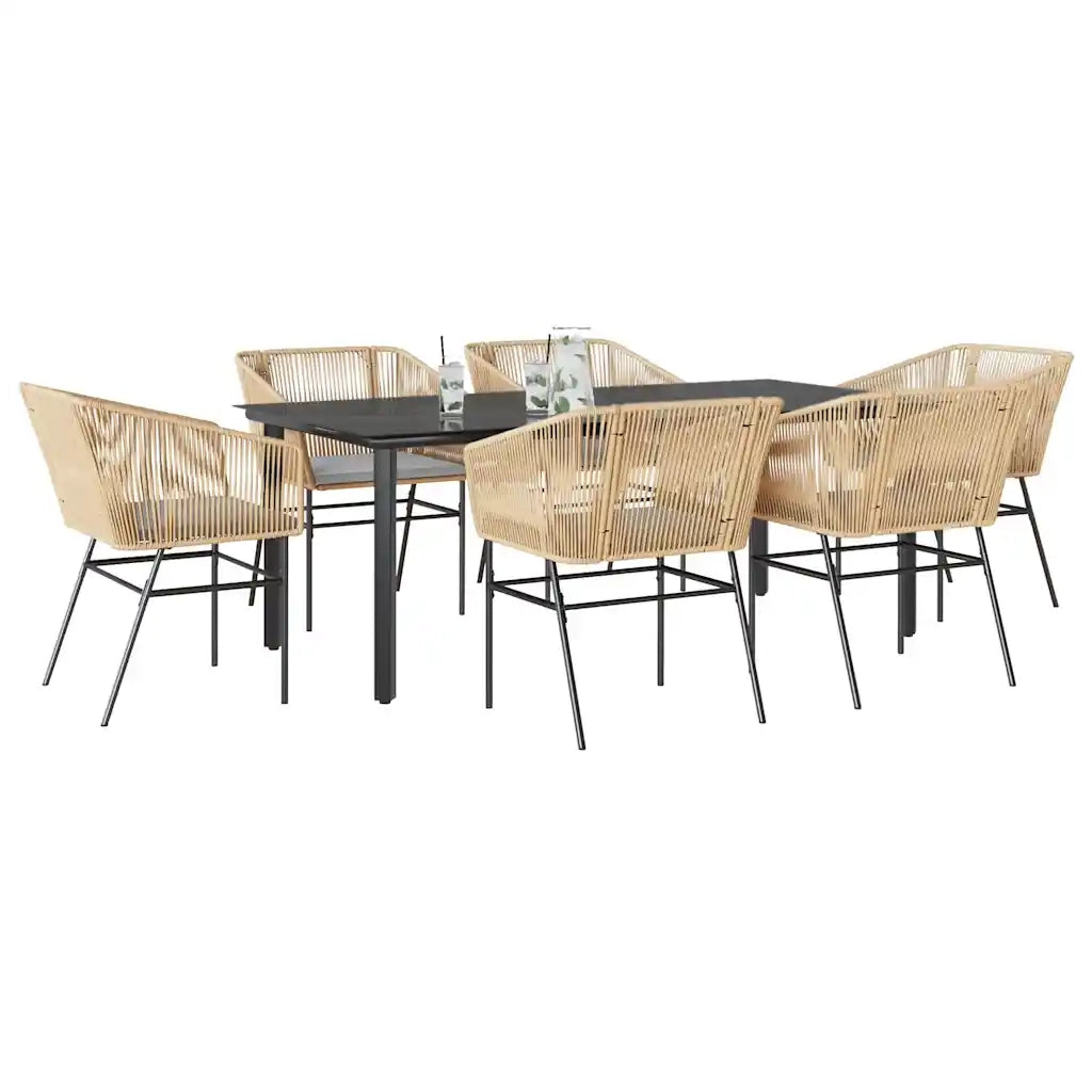 Set Pranzo da Giardino 7pz con Cuscini Marrone Polyrattan Vetro 3334623