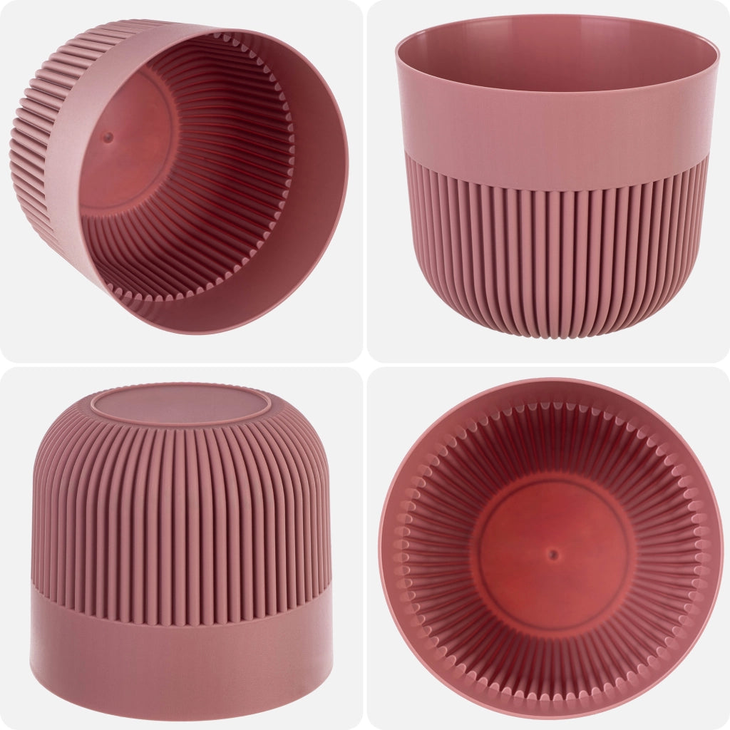 Vaso da fiori KADAX, Coprivaso, 13 cm, Plastica, Rotondo, A coste, Rosa