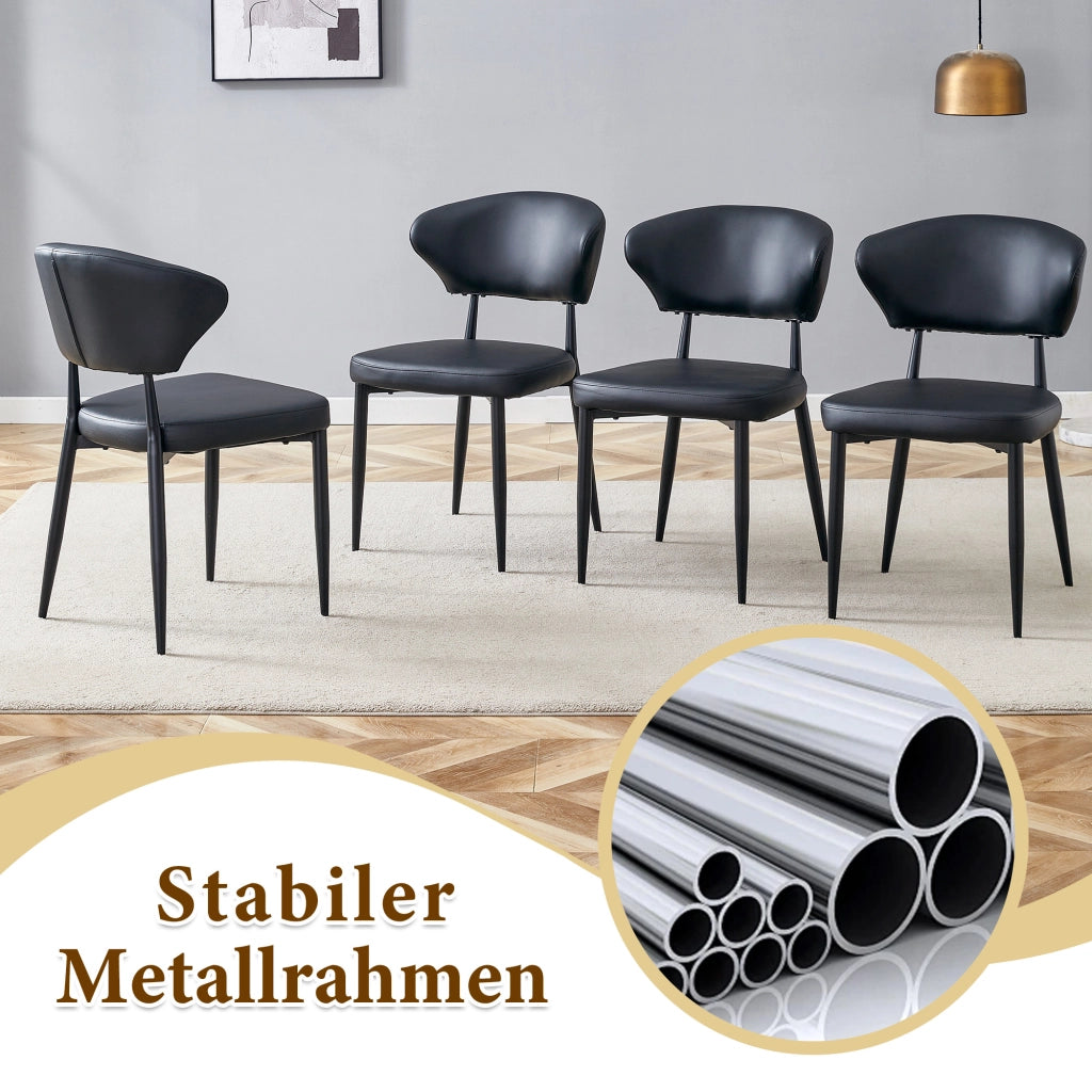 Tavolo da pranzo rotondo con 4 sedie in MDF vetro e PU per soggiorno e cucina nero diametro 100 cm