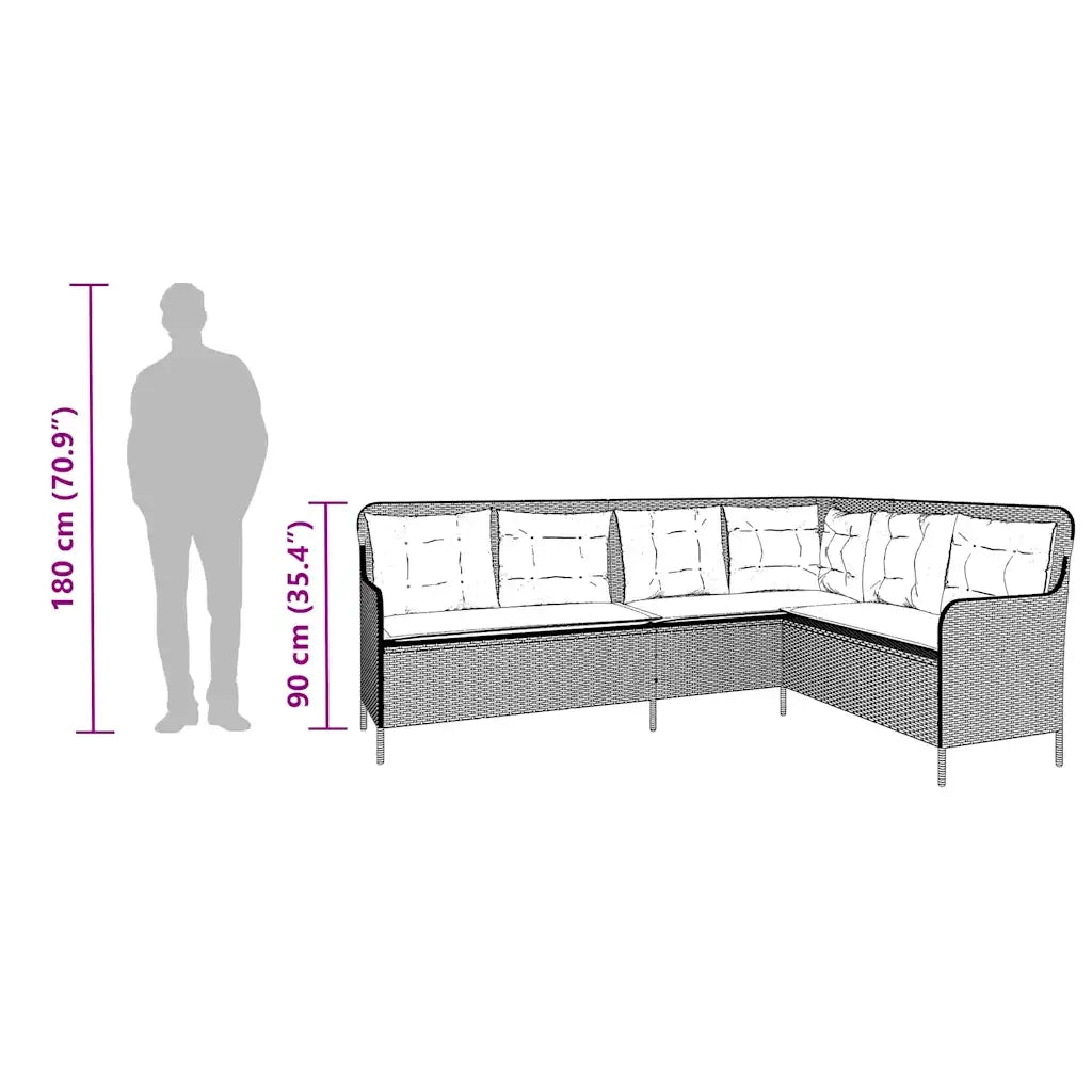 Divano da giardino con Cuscini a forma di L in Polyrattan Nero 369008