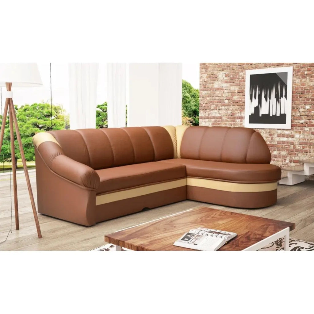 Divano ad angolo destro trasformabile BENANA 250 cm marrone e beige con contenitore