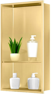 Kit di installazione doccia RVS con contenitore di stoccaggio a mensola (40/20cm), doccia 30 * 60 * 10CM, senza piastrelle necessarie, finitura dorata.