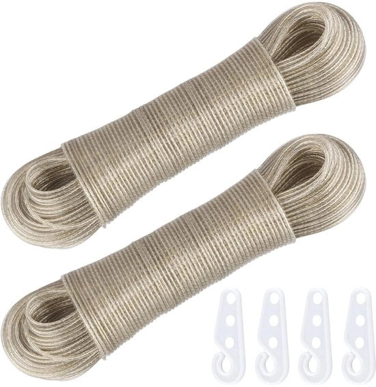 Corda per bucato 50 m - Corda per bucato con nucleo metallico 3 mm - Resistente all'acqua - Corda per bucato extra resistente - Ideale per giardino/camping - Sostenibile e flessibile - Set di corda per bucato