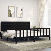 Giroletto con Testiera-Struttura Letto con testiera Nero 200x200 cm in Legno Massello 629596