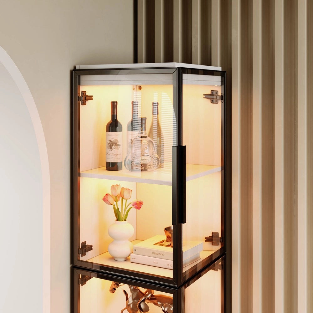 Vetrina alta e stretta con illuminazione LED - Zephmum - 170 cm, 5 ripiani, doppie porte in acrilico trasparente
