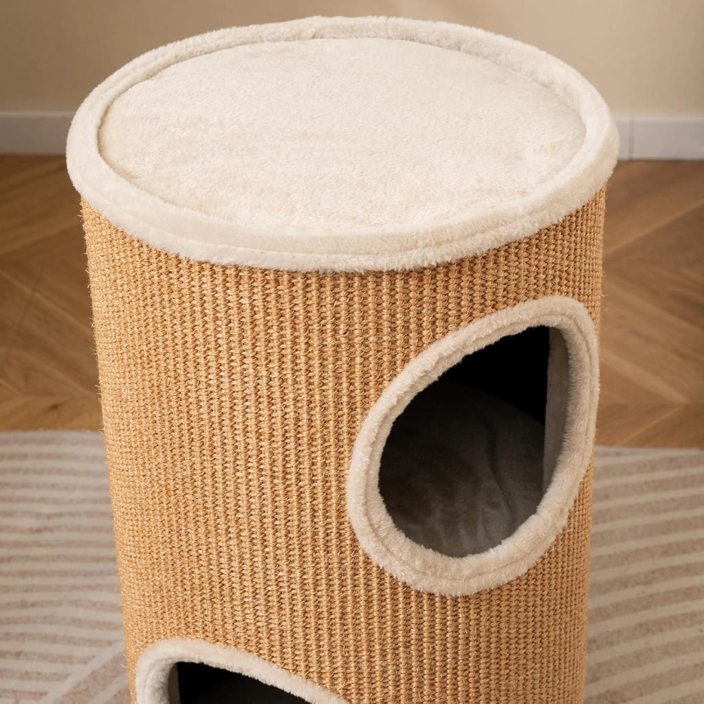 Tiragraffi per Gatti a Torre 60 cm, 3 Piani con 2 Grotte, Cuccia Albero per Gatti con Superficie Tiragraffi in Sisal, Tubo Stabile da Interno Ø36, Arancione