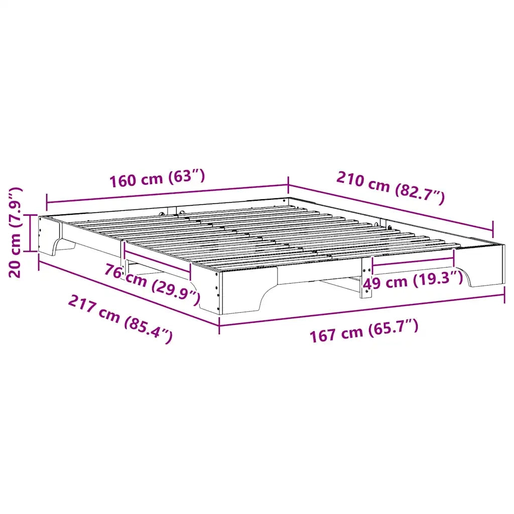 Struttura del letto Marrone 160 x 210 cm Pino massello 872902
