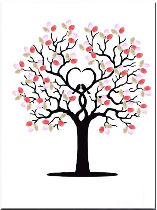 Tavolo per impronte digitali dei coniugi - Poster per libro degli ospiti - Tela con inchiostro - 30x40cm - Albero dell'amore - Ideale per matrimoni e compleanni
