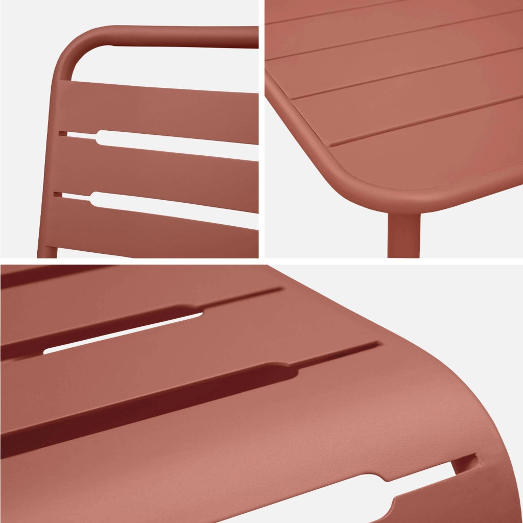 Set tavolo da giardino in acciaio con 4 sedie, 120cm, terracotta