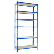 Scaffale in metallo Simon Rack senza viti colore blu/legno 6 ripiani 2500x900x500 mm Made in Spain