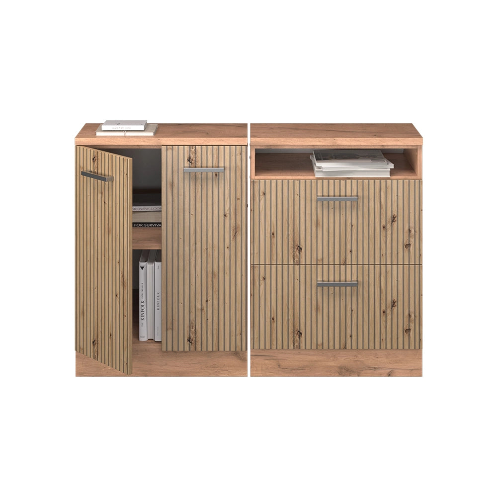 Mobile cucina sottotetto R-Line Rovere artigianale/Rovere dorato 120 cm Set di 2 carcasse armadio profondità 60 cm Vicco