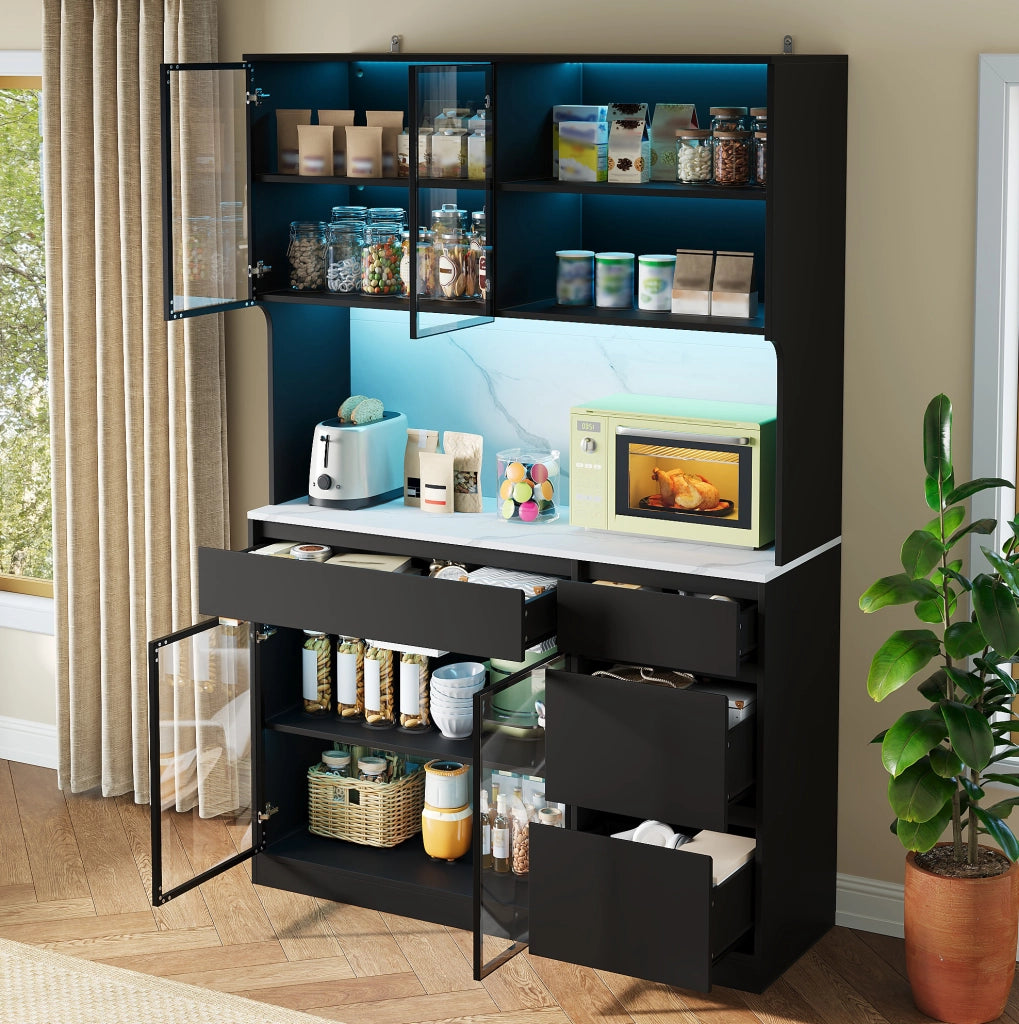 Credenza 120x40x180 cm in MDF nero e bianco con LED e ampio spazio