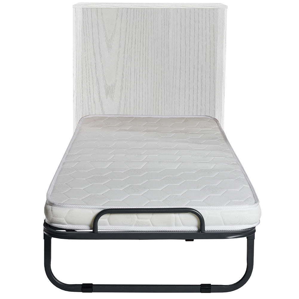 Mobile Letto a Scomparsa Singolo Salvaspazio Bianco Frassinato Materasso Incluso