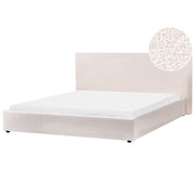 Letto matrimoniale in tessuto bouclé bianco sporco testata 180 x 200 cm Doghe in legno