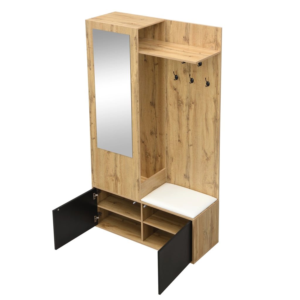 Set Ingresso con Scarpiera, Specchio, Appendiabiti, Ripiani e Panca ¨C MINIMAL