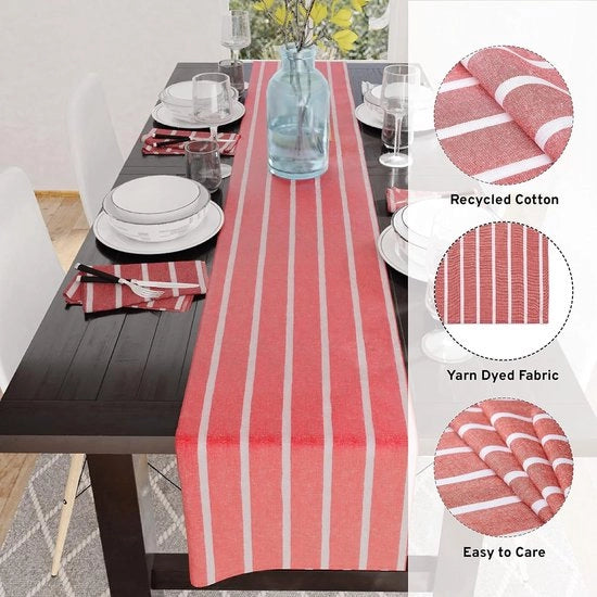 Tappeto per tavolo da 8 posti per mangiare - Roma Red Stripes - Grande 40 x 150 cm, tessuto ecologo, decorativo, tovaglia di stoffa autoprodotto per festa, ristorante - lavabile in lavatrice