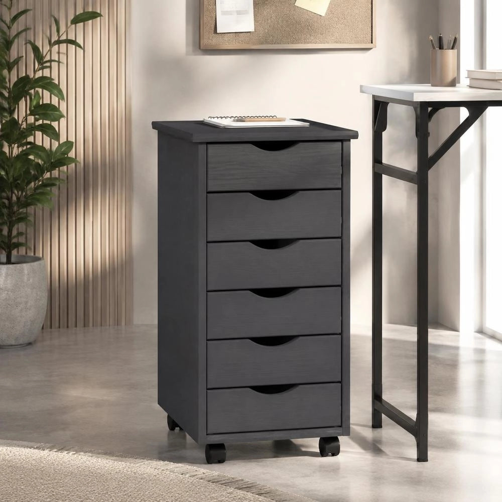 Rolling Cabinet With Drawers MOSS Grey Solid Pine Wood