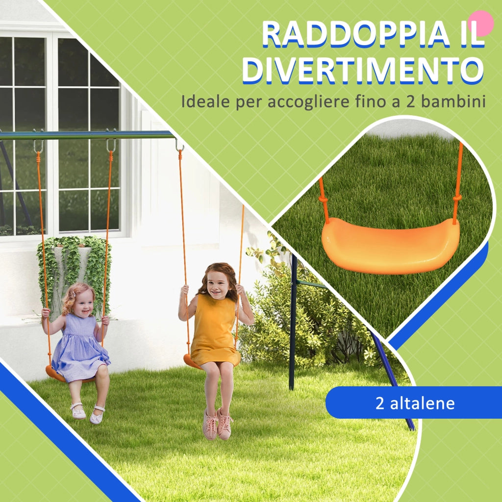 Altalena per Bambini 3-8 Anni con 2 Seggiolini e 4 Picchetti. in Metallo e PP. 269x160x180 cm