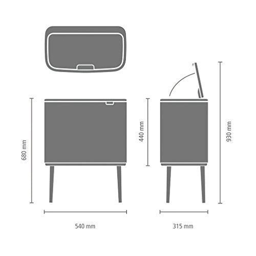 Brabantia Bo Touch Bin with Plastic Buckets, 3 x 11 L-Platinum, Steel, 3 Inner