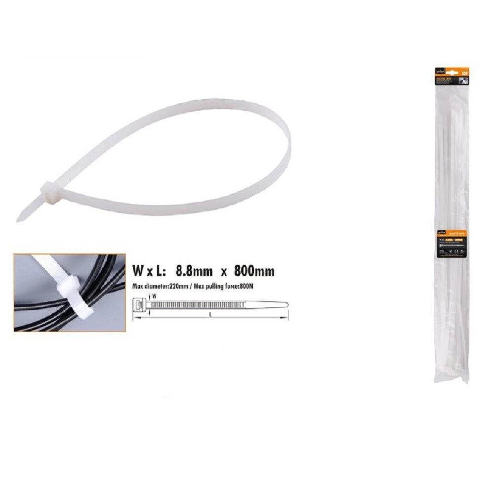 Trade Shop - Set 10pz Fascette Cavi Cavo Bianco Stringenti In Plastica Nylon 8.8x800 Mm 92377 -