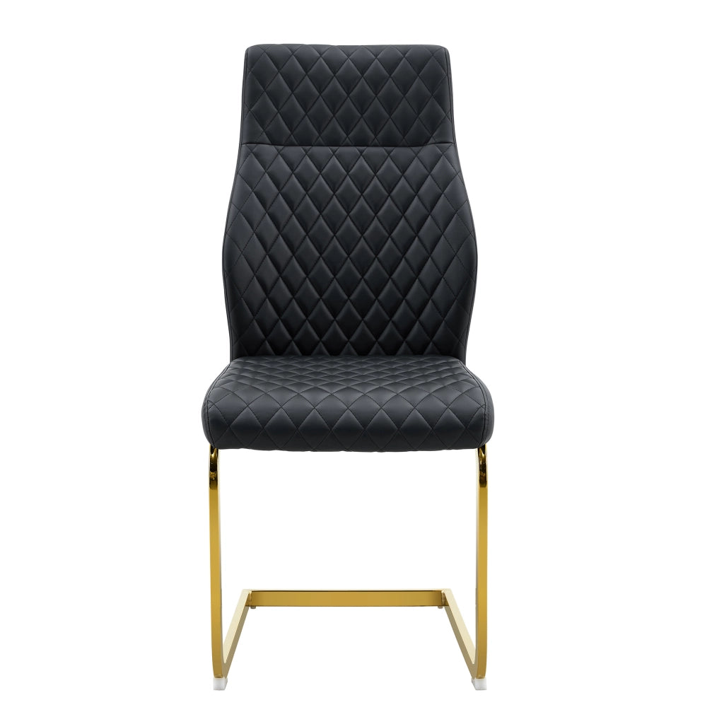 Sedia da Pranzo Set da 2 con Schienale Alto Ergonomico e Seduta Imbottita in PU Nero e Metallo Dorato