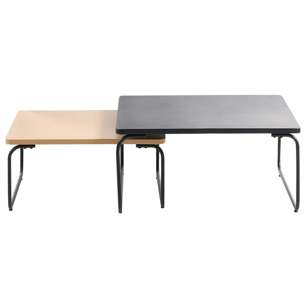 Set divani da giardino nero e beige in acciaio verniciato a polvere a 5 posti con poltrone Cuscini Due tavolini Set da esterno dal design moderno
