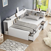 Letto per bambini 90x200 cm in MDF con 4 cassetti; librerie e spazio contenitore; bianco