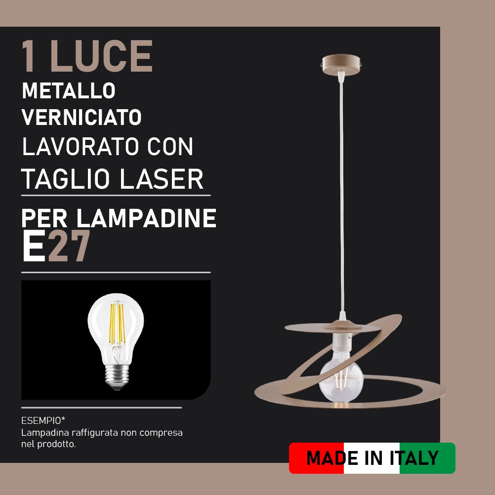 Lampadario Sospensione Metallo Taglio Laser 40 cm 1 luce  E27 Tortora