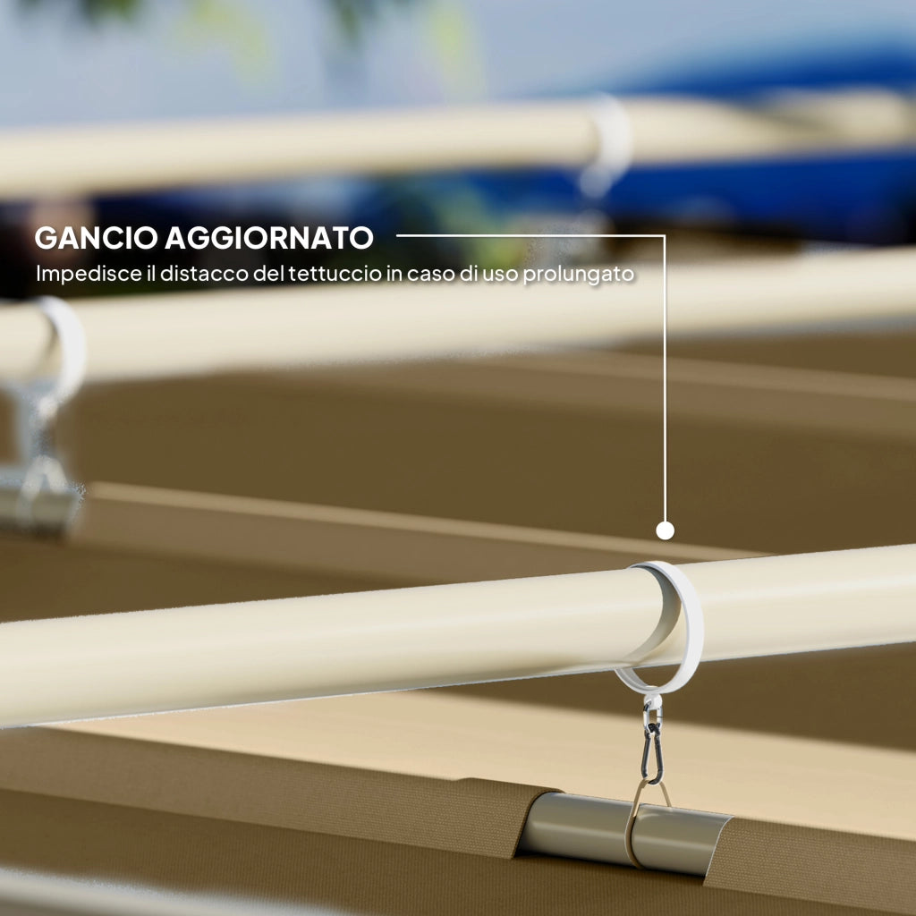 Gazebo Pergola 3x3 m con Tettuccio Retrattile, 8 Viti e 8 Picchetti, in Poliestere 180g e Metallo, Cachi