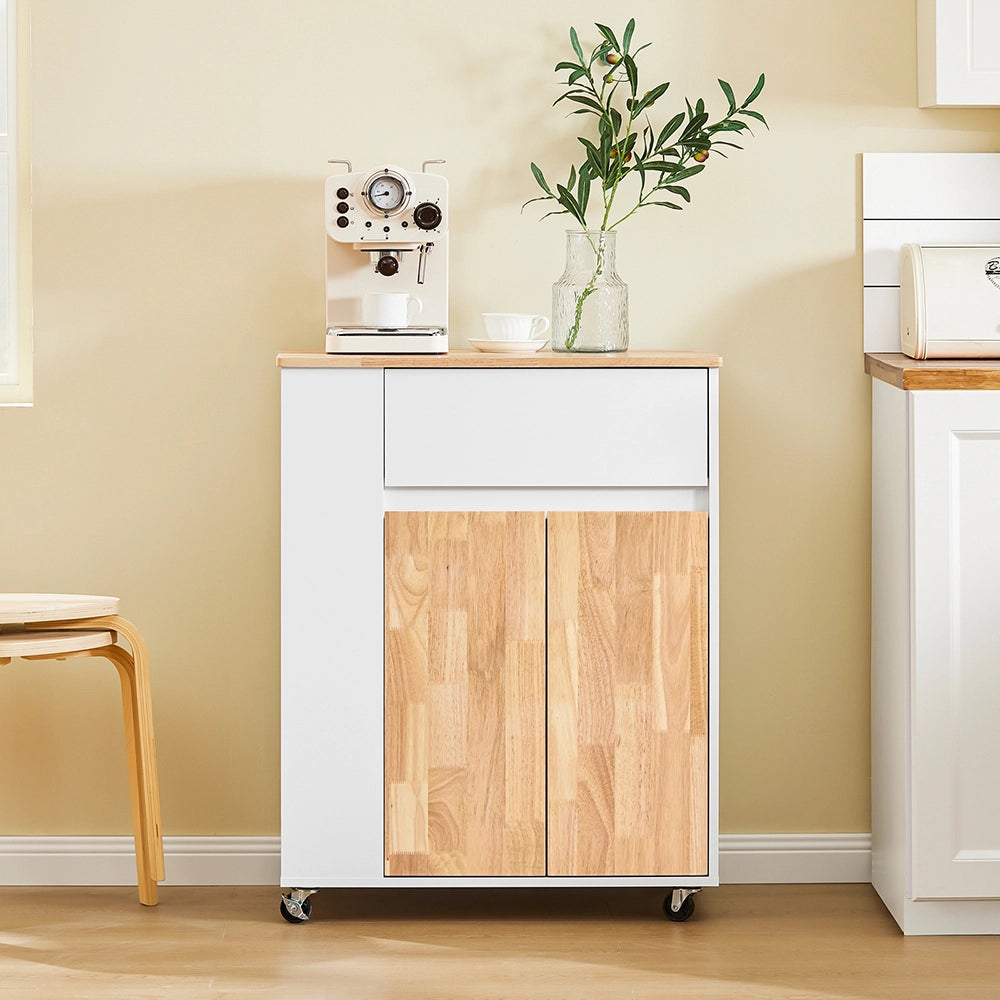 SoBuy Carrello da Cucina con Ruote, Isola da Cucina con Piano di Lavoro in Legno di Gomma, Mobile Cucina Salvaspazio, Carrello Cucina con Cassetti 70x40x90 cm Bianco FKW132-WN