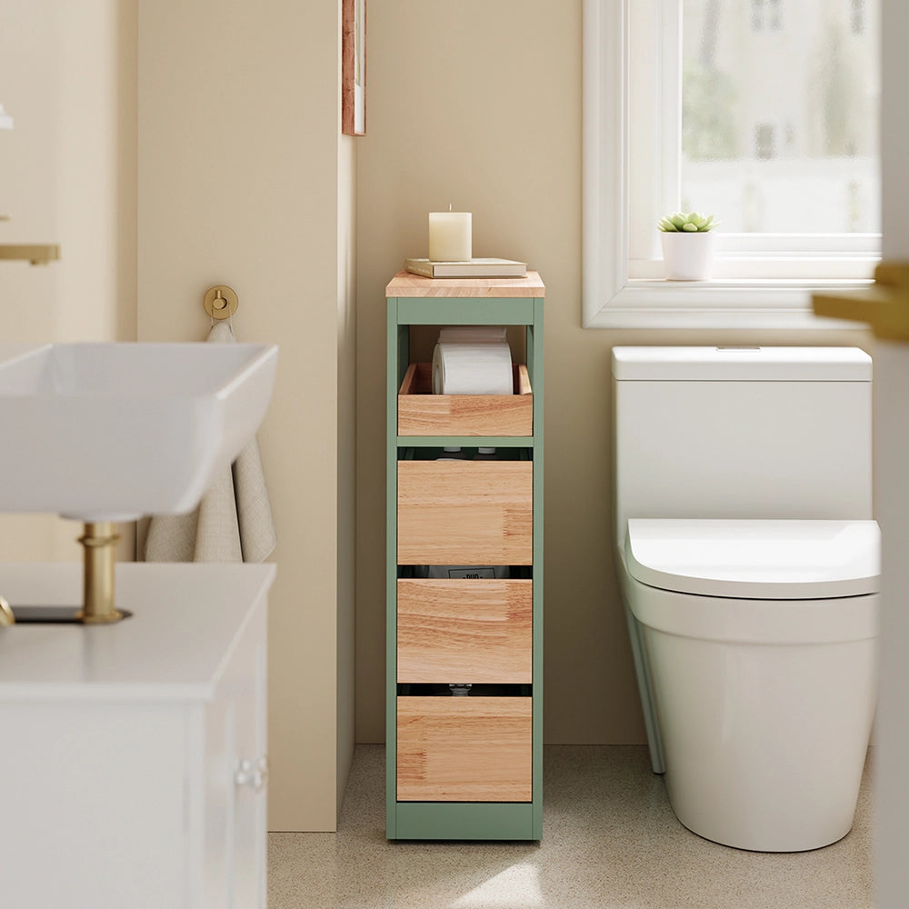 SoBuy | Mobiletto bagno salvaspazio verde con 4 ruote | Mobile bagno con 3 cassetti | Cassettiera per bagno | 23.3x65.3x82.0 cm | Capacità di carico 40 kg | BZR54-II-GR