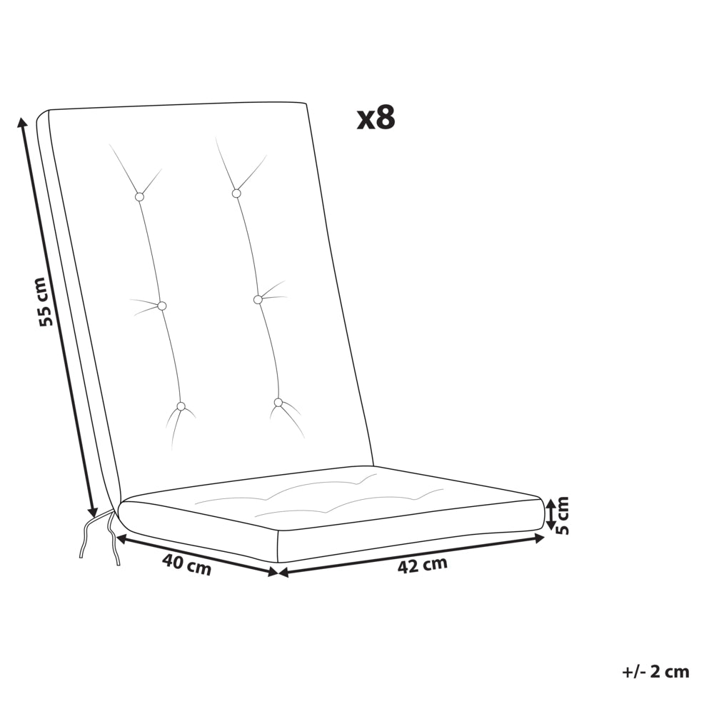 Set di 8 cuscini per sedile/schienale per sedie da esterno con lacci grigio chiaro giardino esterno