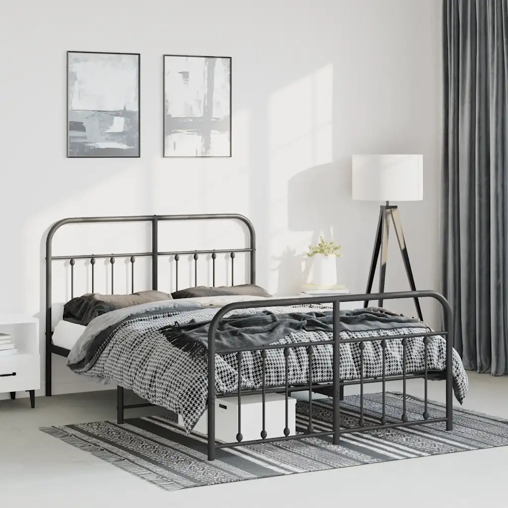 Giroletto con Testiera e Pediera Metallo Nero 150x200 cm 352598