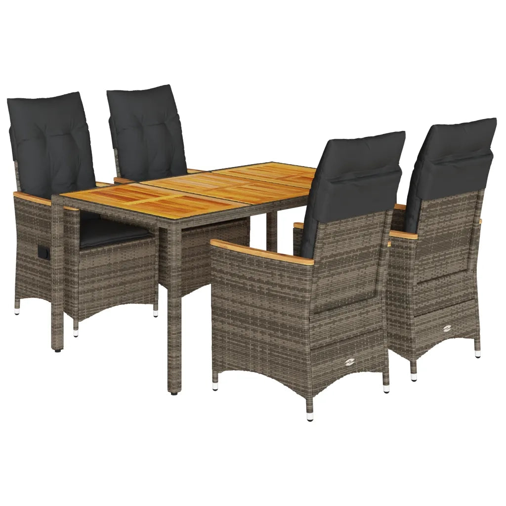 Set da Pranzo da Giardino 5 pz con Cuscini in Polyrattan Grigio
