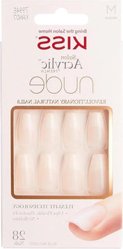 Nail Artigianali Acrilici a Stampa Francese - 1 confezione (1 x 28 pezzi) + Smalto per Unghie + Miniverticale + Spazzola per Manicure
