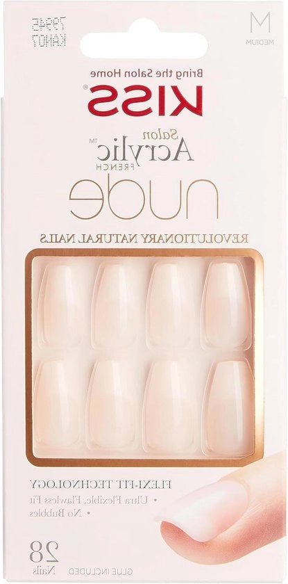 Nail Artigianali Acrilici a Stampa Francese - 1 confezione (1 x 28 pezzi) + Smalto per Unghie + Miniverticale + Spazzola per Manicure