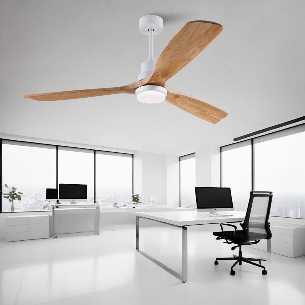 Ventilatore da soffitto 60 pollici ad elica, 3 pale legno massello, 3CCT, motore DC reversibile silenzioso, telecomando 6 velocit¨¤ con memoria