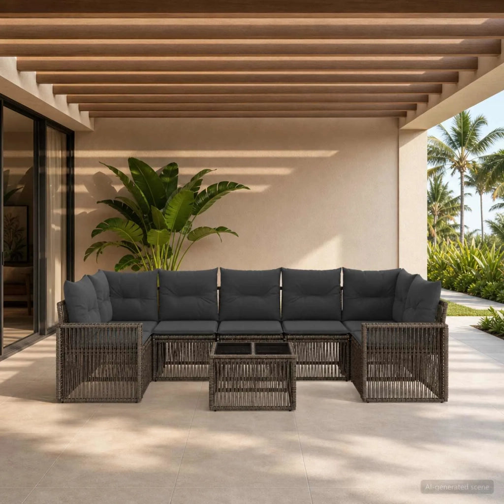 Set Divano da Giardino 8 pz Grigio polyrattan 3435065