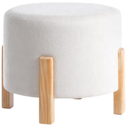 Pouf Bianco sporco in ciniglia Seduta imbottita Gambe tonde in legno