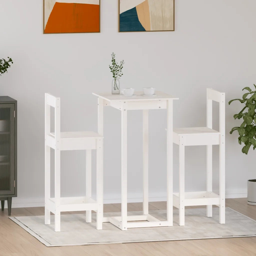 Set da Bar 3 pz Bianco in Legno Massello di Pino 3124733